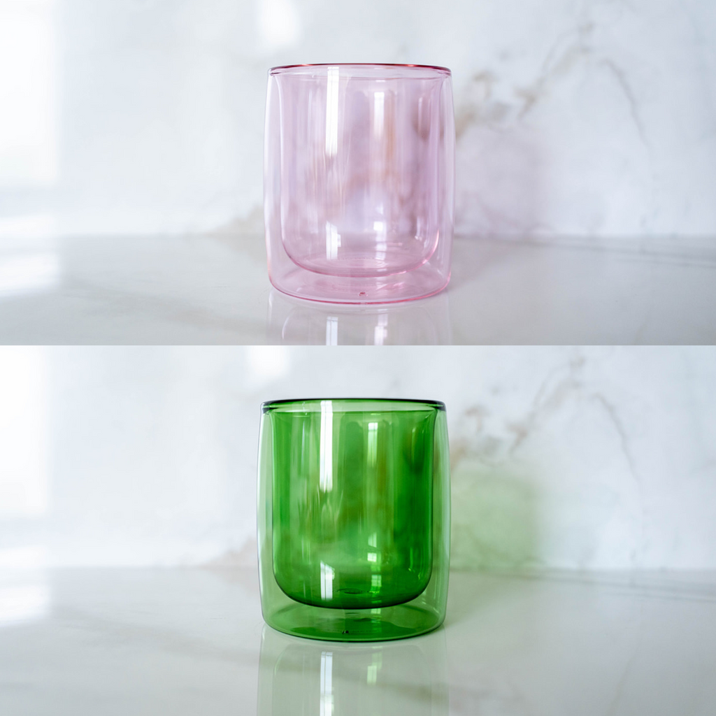 4 Pack double wall glass tumbler- Watermelon/ Lime
