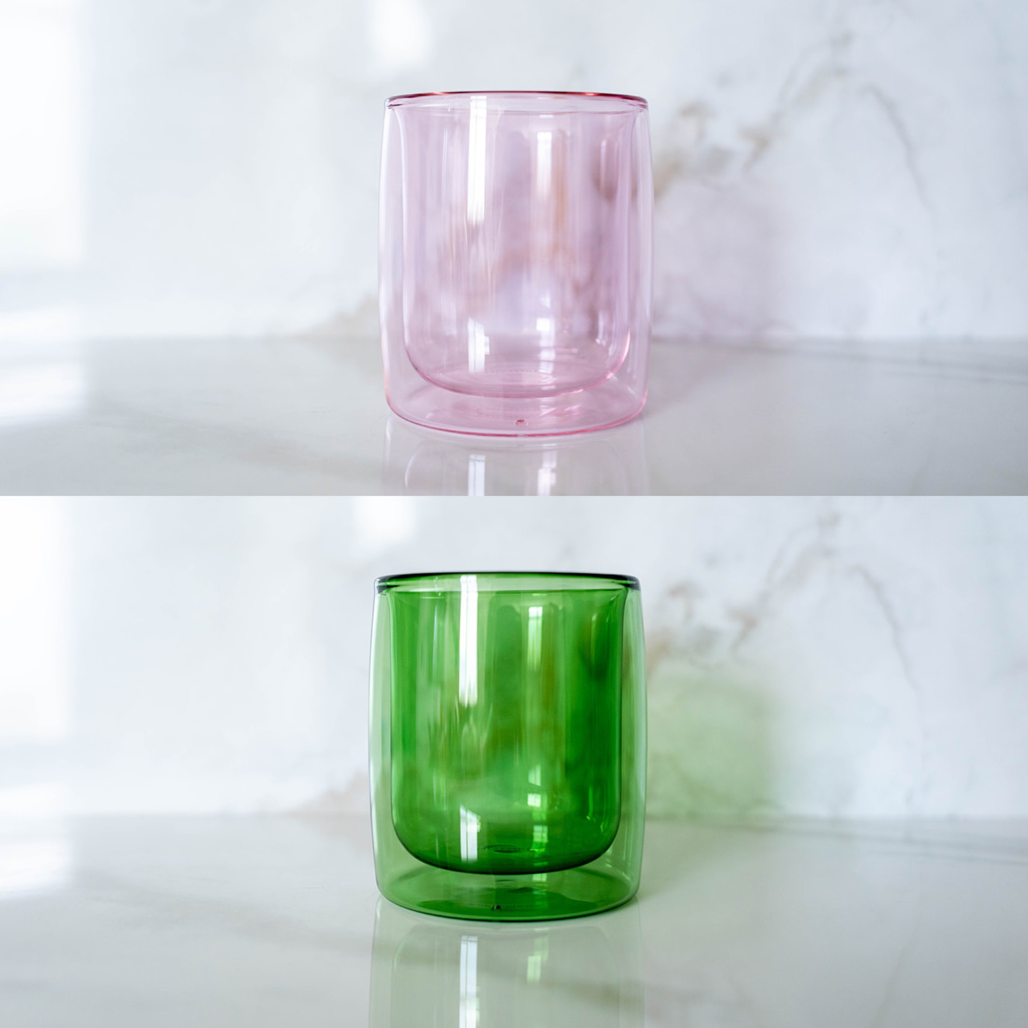 4 Pack double wall glass tumbler- Watermelon/ Lime